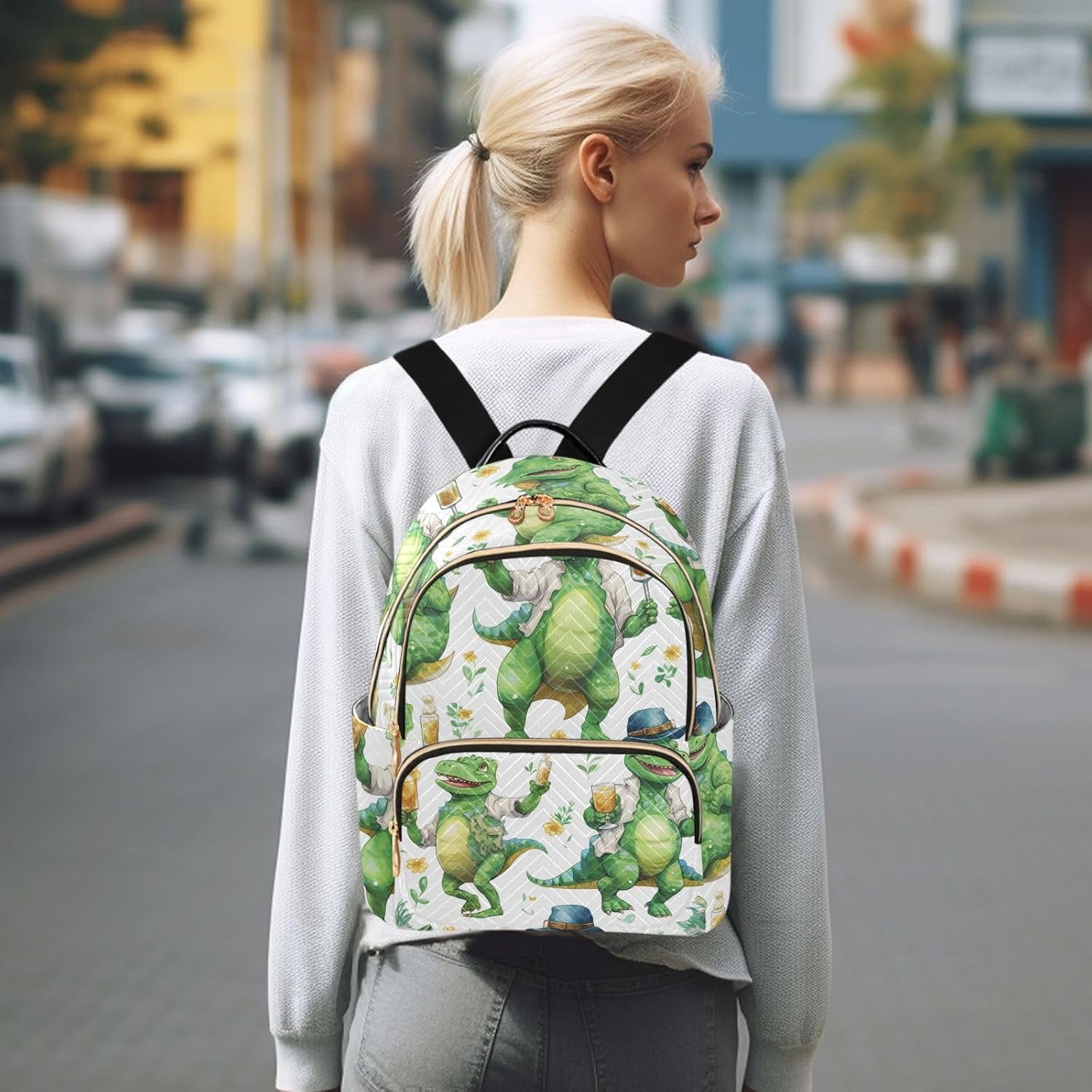 ALAZA Green Dinosaur Dino Small Backpack Purse for Women Travel Bag Fashion Daypack Back Pack Shoulder Bag - Image 7