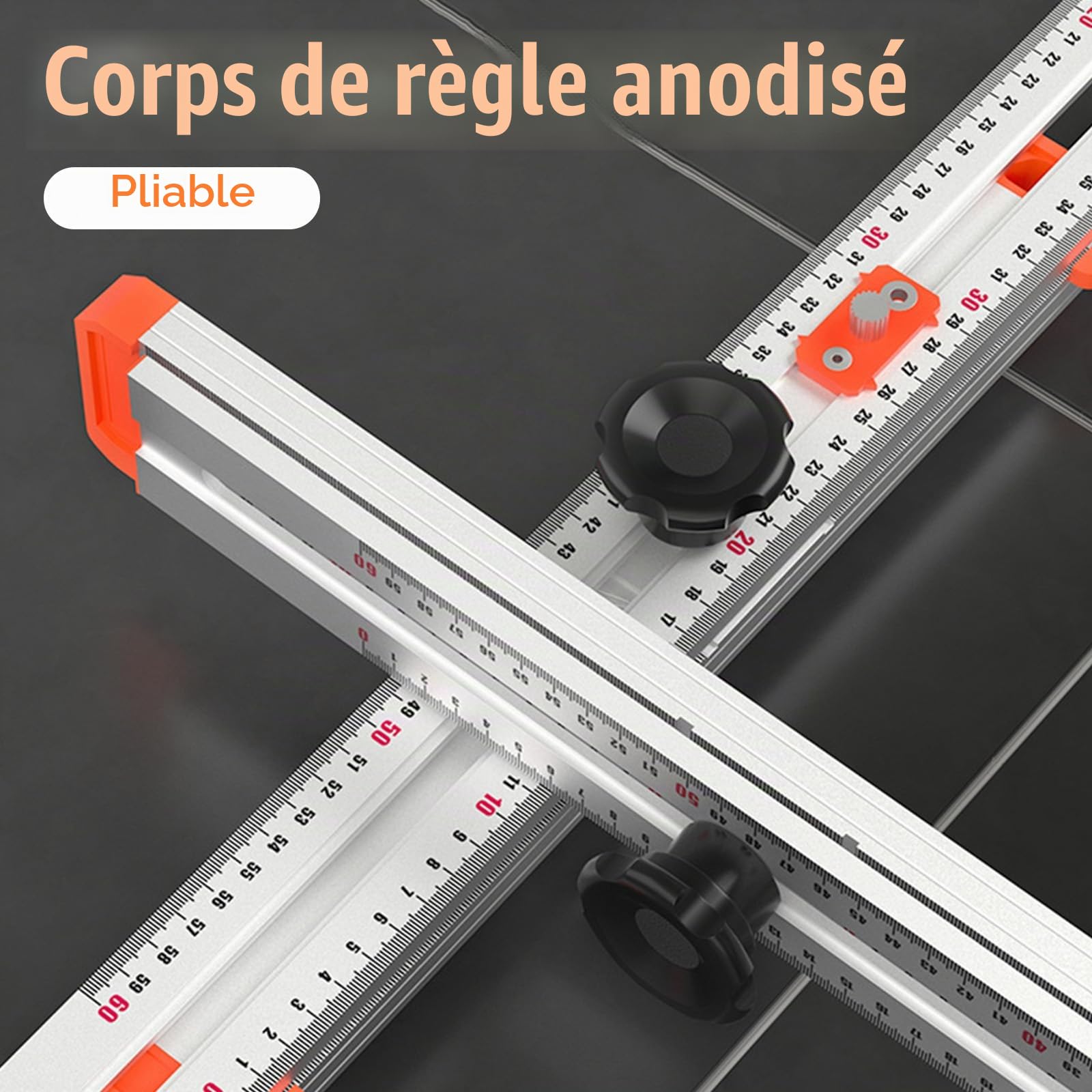 Règle Carrée en T de Positionnement de Forêt 4-en-1 avec Angle de Haute Précision de 60 cm - Angle Réglable Coulissant