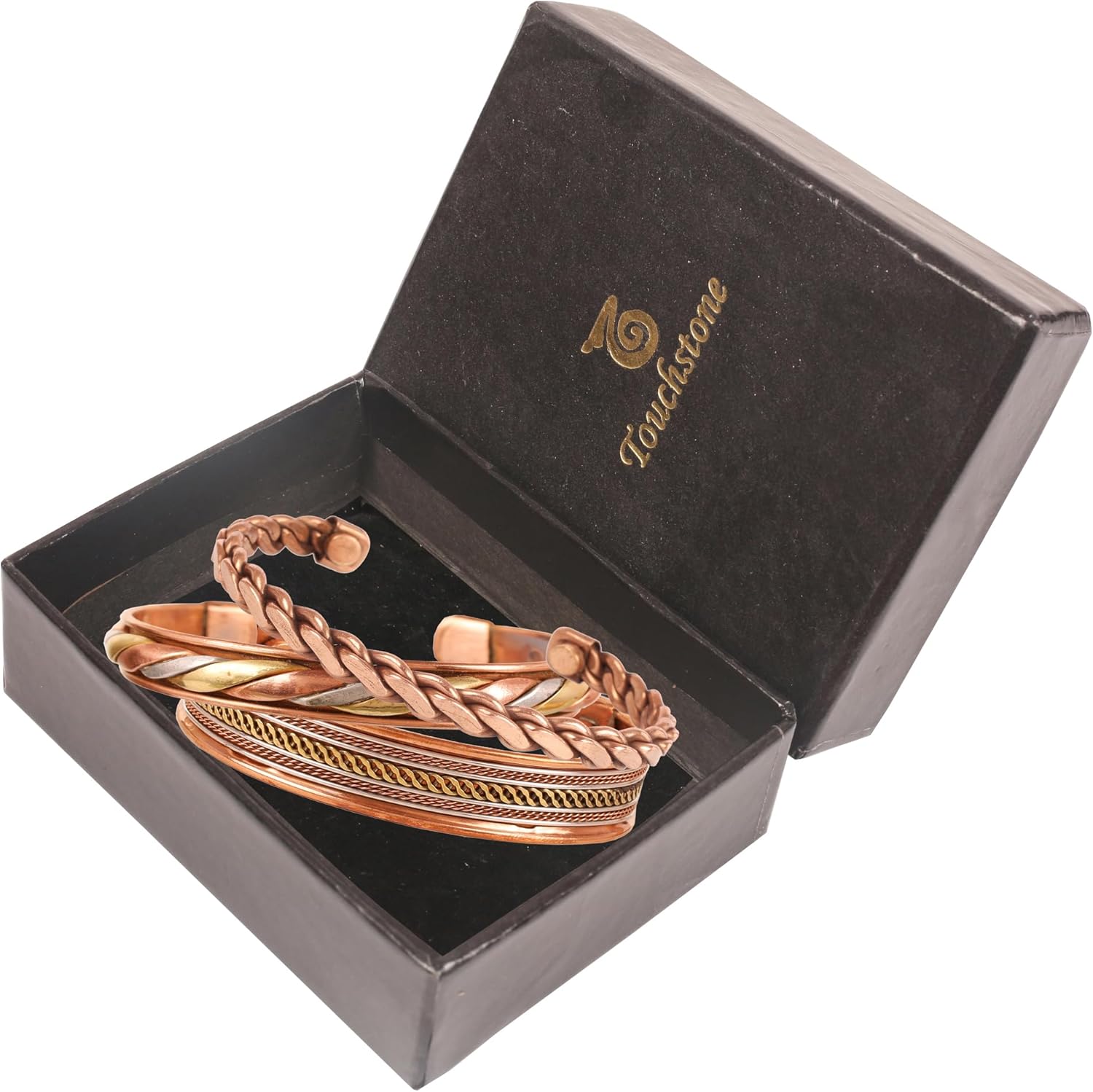 Touchstone copper bracelets | gift for men women |adjustable 100% pure solid real magnetic jewelry | handmade bracelet set combo | rope braided tibetan bangles.