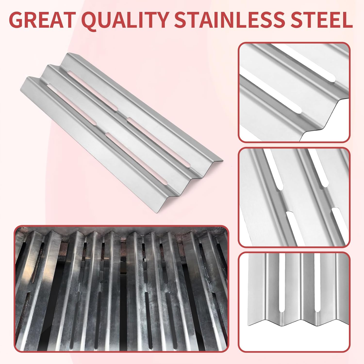 Grill Replacement Parts for Napoleon LEX 485/605/730 LE LD485 Series, Napoleon S81001, Flame Tamer and Burner for Napoleon Grill Parts Accessories, Heat Plate Shields Tents, 4-Pack