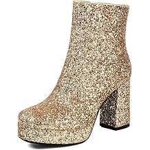 Women's Glitter Sequins Chunky High Heel Ankle Boots Round Toe Zipper Fashion Fall Dressy Short Bootie