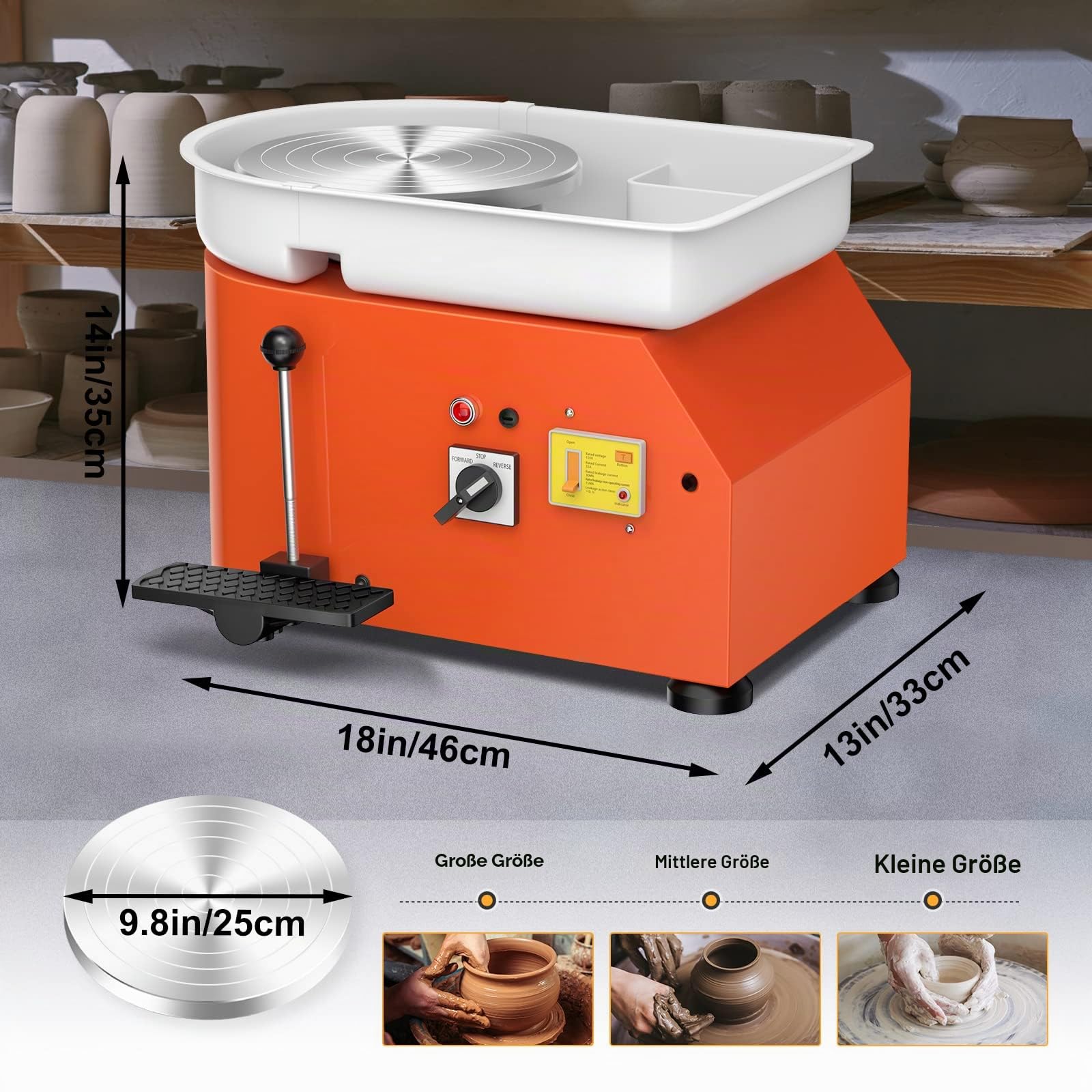 Elektrische Töpferscheibe 25CM 350W Professionelle Töpferscheibe Formmaschine Keramik Clay Maschine mit Töpferwerkzeugen für Erwachsene, Töpferanfänger, Töpferstudio