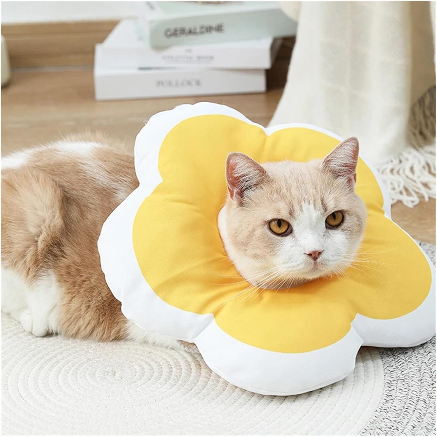 Cat Collar Soft Comfortable Recovery Cone for Bathing -Bite Licking Adjustable Pet Neck Ring Sunflower Style(H,8)