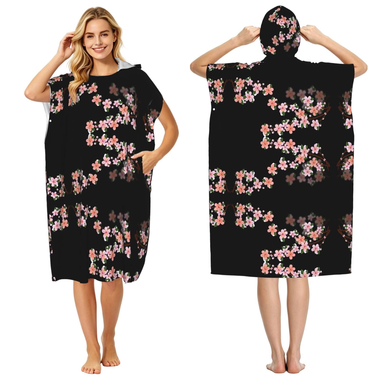 Peignoir à capuche floral séchage rapide léger pour adulte plage et piscine
