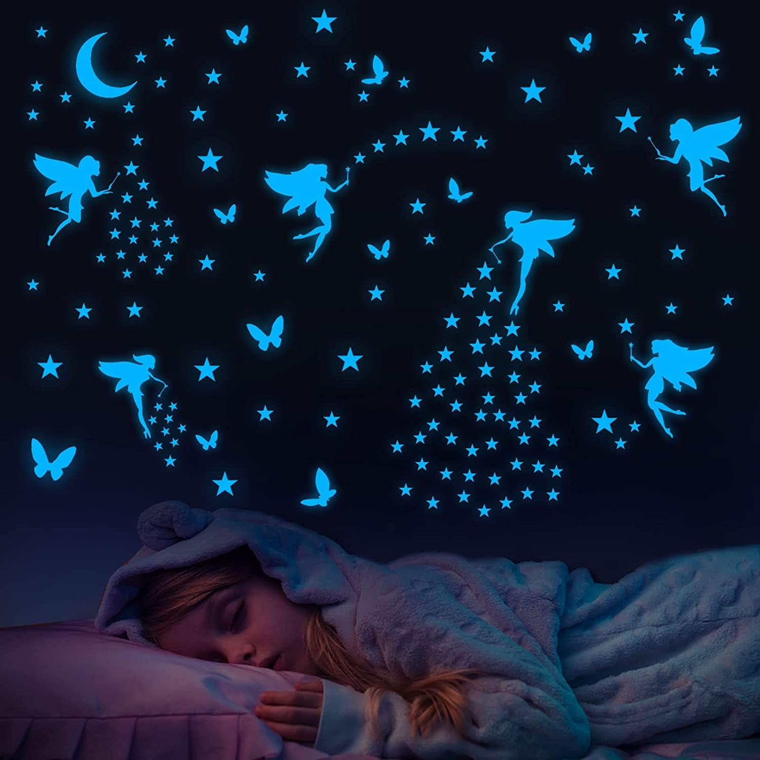 Yomaido Glow in The Dark Stickers, 6 Pcs Wall Stickers for Kids Room for DIY Boys Girls Wall for Ceiling Decorations Blue