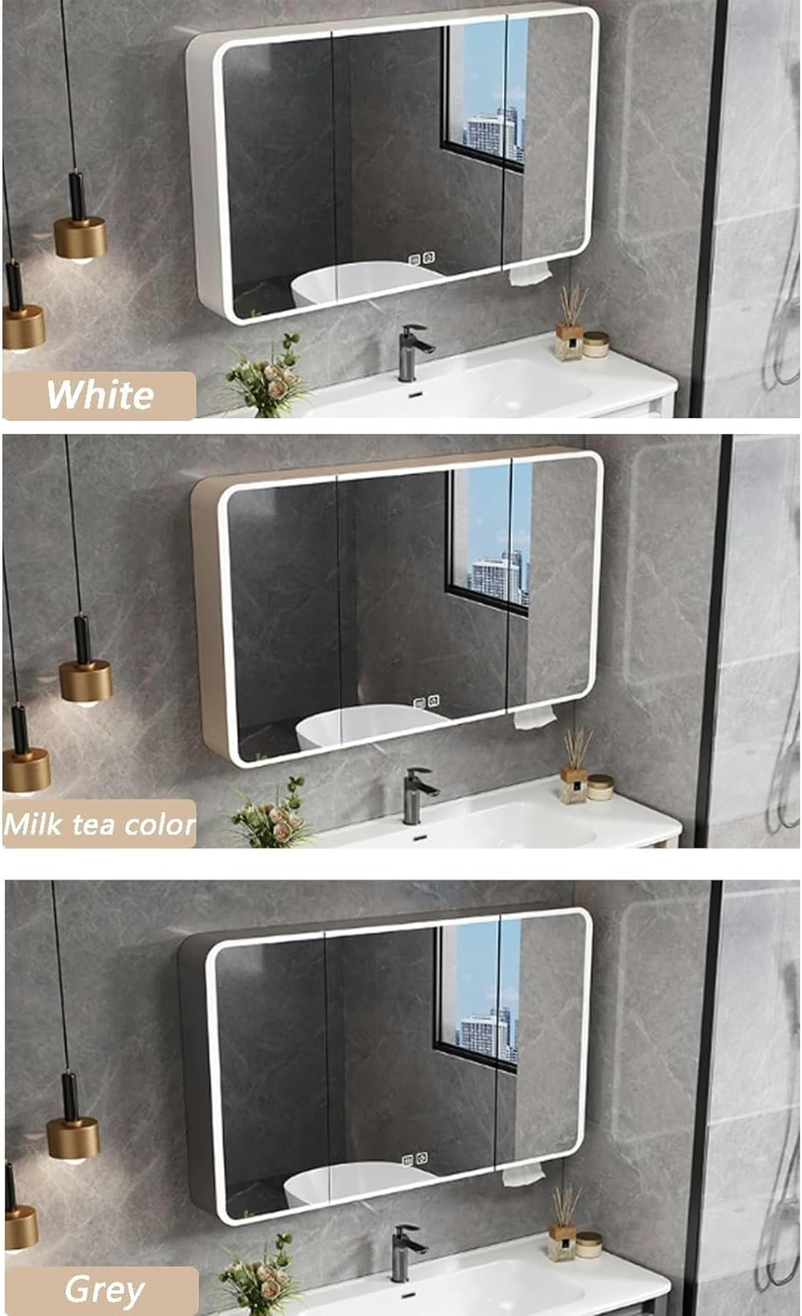 Espejo de baño de Aluminio con Luces, Armario de baño con Espejo antivaho, botiquín Inteligente Moderno con Interruptor táctil, Orificio de extracción de Papel