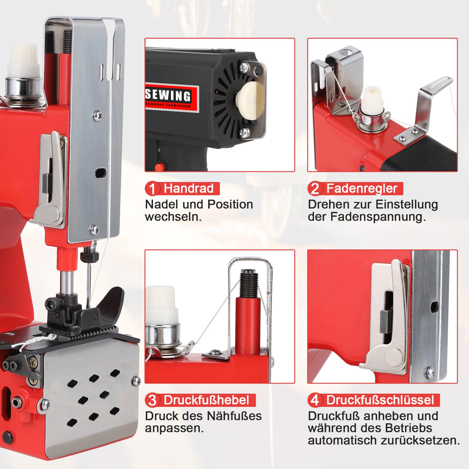 Máquina de coser eléctrica portátil con batería, 210 W, máquina de coser bolsa eléctrica, bolsa de embalaje eléctrica para bolsa de tejido/bolsa de papel/bolsa de arena/bolsa de yute/cuero