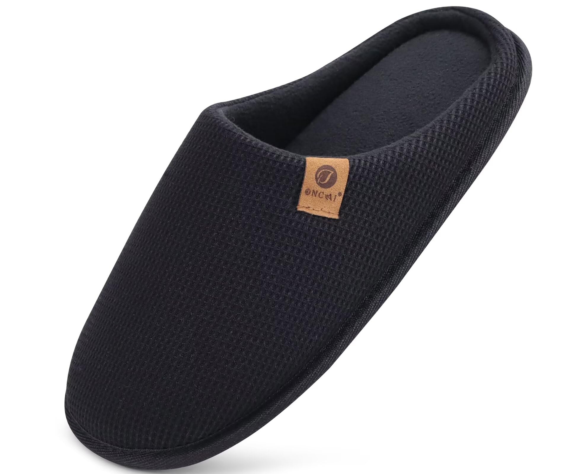 ONCAI Hausschuhe Herren Rückstellschaum Memory Foam Herren Pantoffeln und Mann Haus Schuhe mit Kunstpelz Futter und Indoor Outdoor Gummisohlen EU Größe 40-49