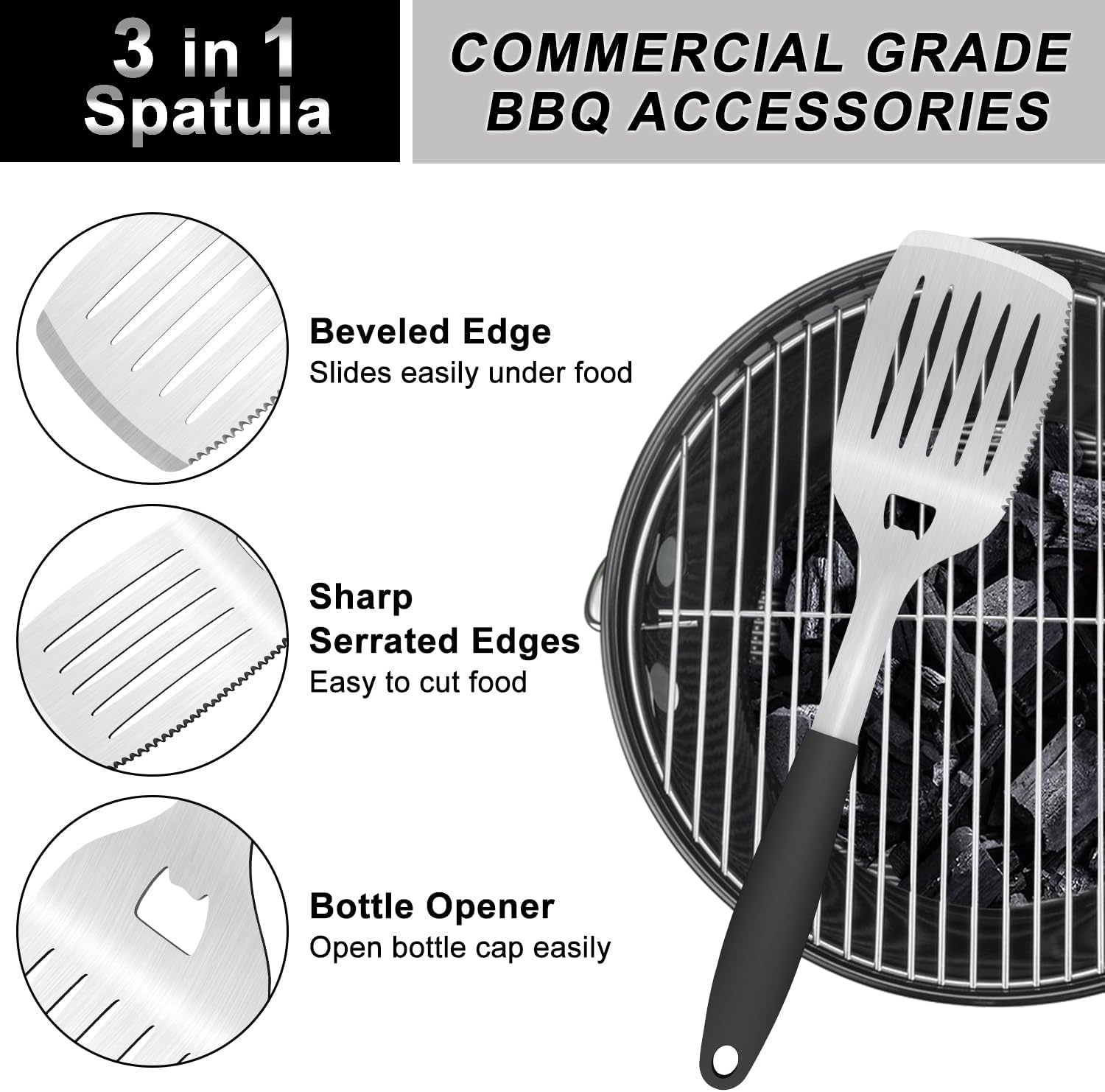 Beijiyi Silicone and Metal Grill Spatula Set, Flexible Kitchen and Grill Utensils, Large Burger Spatula with Heat Resistant Silicone Handle