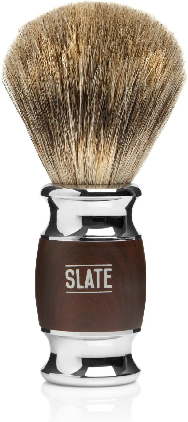 Pure Badger Shaving Brush by Slate Shave- 22mm Wide Knot - Faux Rosewood Handle - High Quality Hair and Bristles for The Best in Wet Shaving