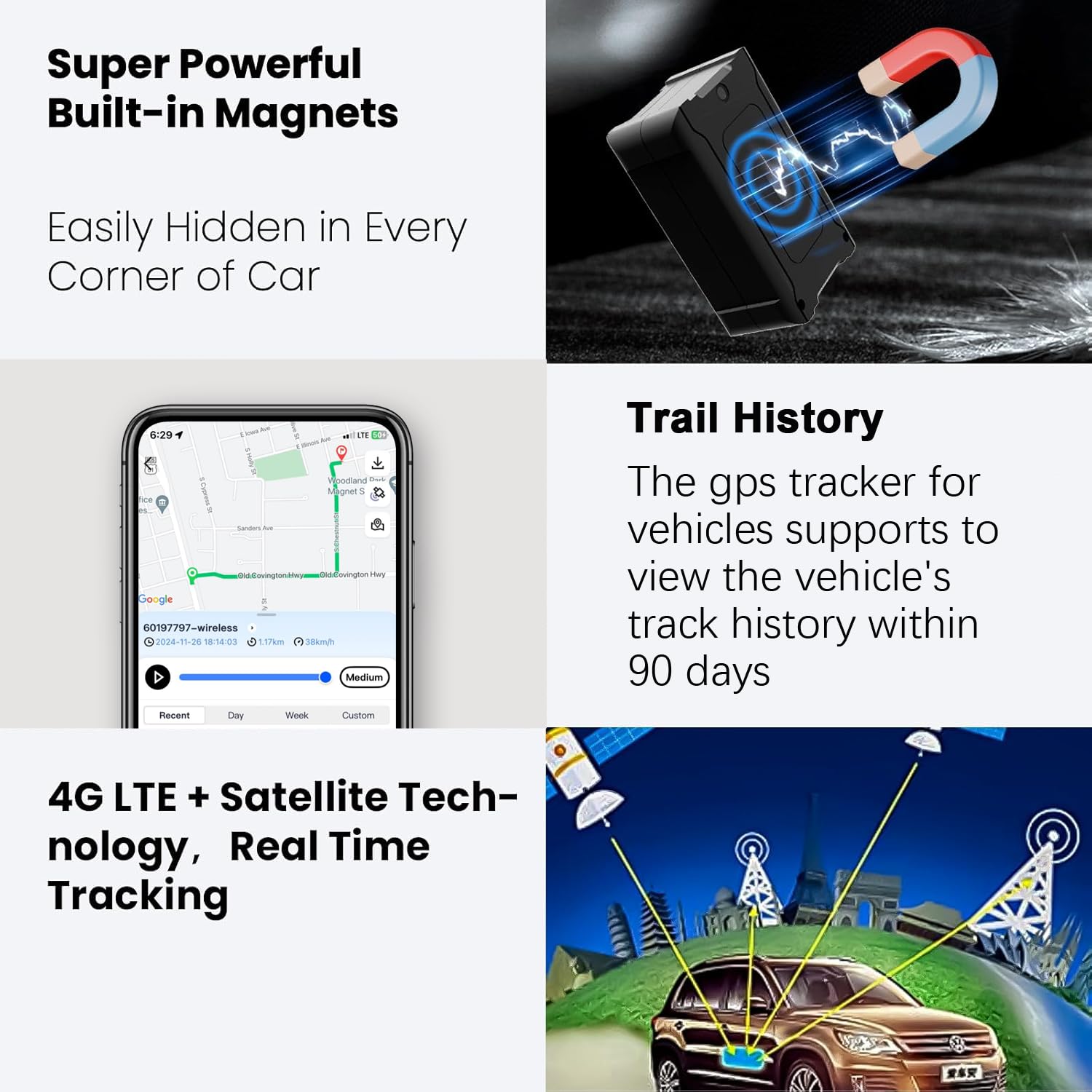 Rastreador GPS 4G para vehículos, automóviles y niños, dispositivo de seguimiento de automóvil, dispositivos de seguimiento ocultos para autos, suscripción oculta, actualización 10S, batería magnética 3