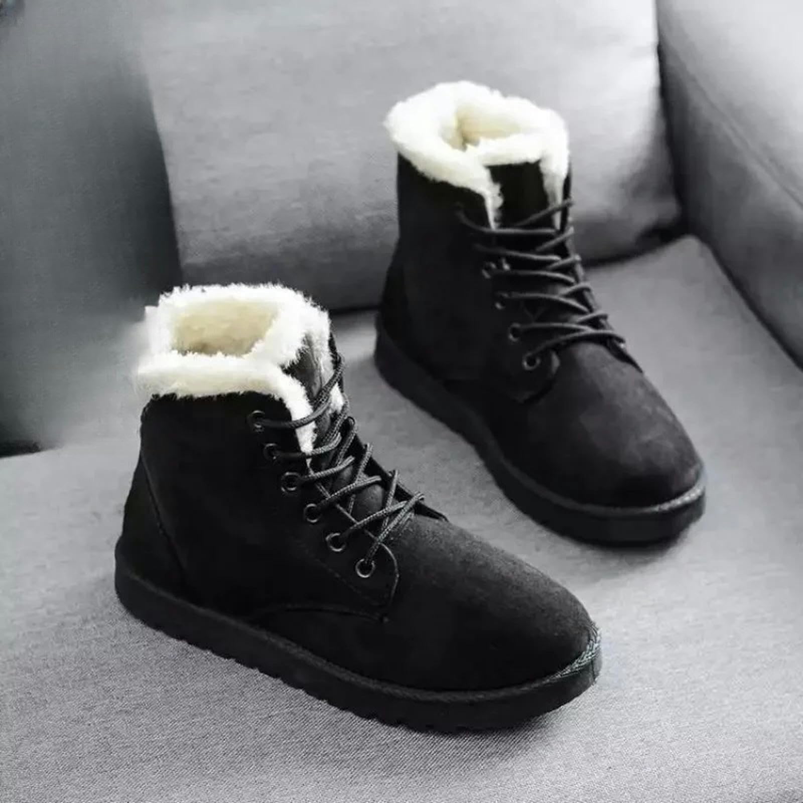 Stivali da Neve da Donna Stivali Invernali da Donna Short-Tube Caldi Stringate-Up Tacco Piatto in Cotone Stivaletti