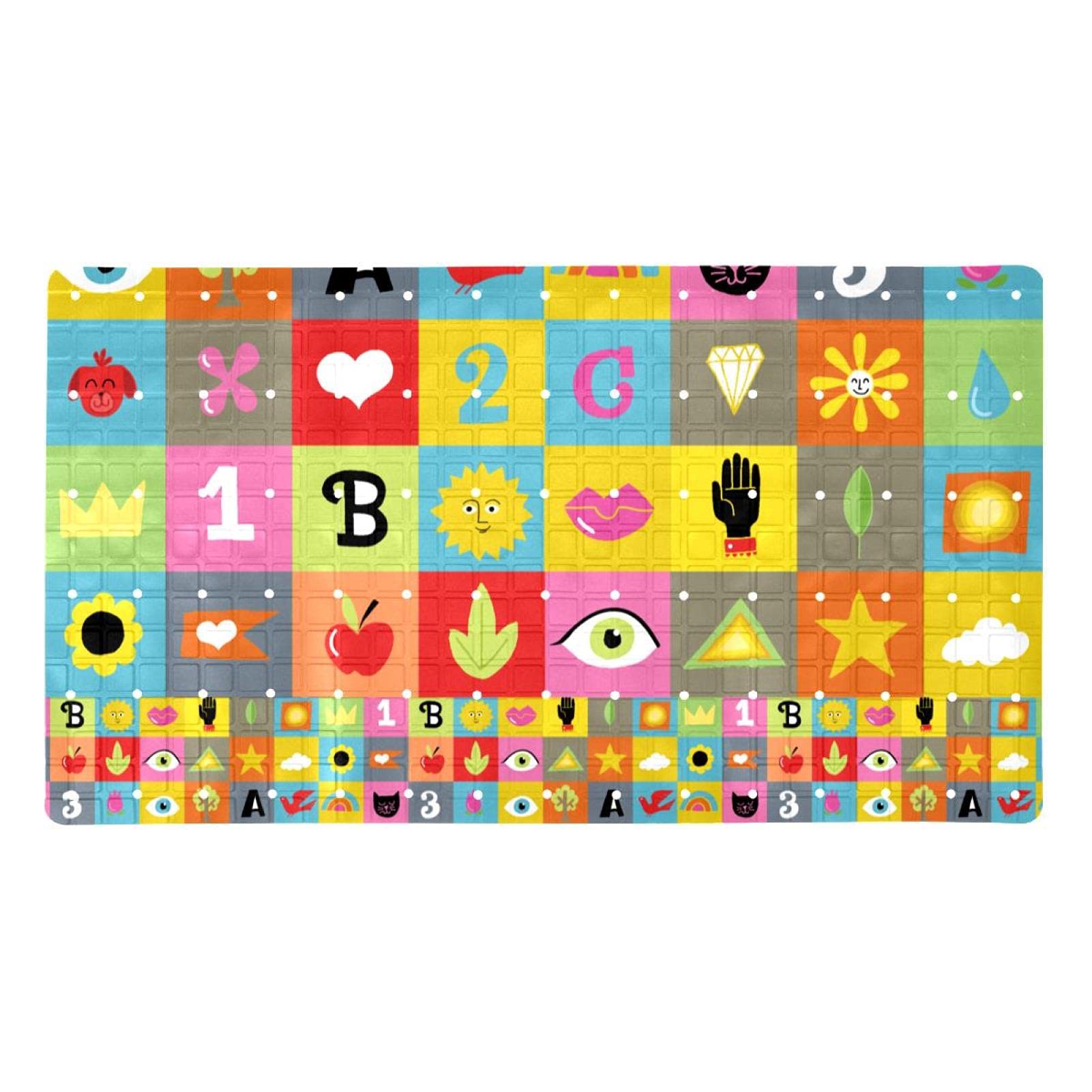 Tapis antidérapant baignoire 40x70 cm avec ventouses et trous de drainage motif icône