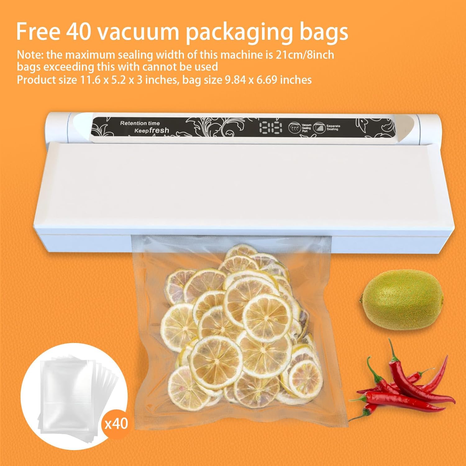 Vacuum Sealer Machine - Fully Automatic Vacuum Sealers for Food Dual Use for Dry & Wet Foods Includes 40 Vacuum Sealed Bags, One Click Operation & Super Strong Suction Power - Image 5