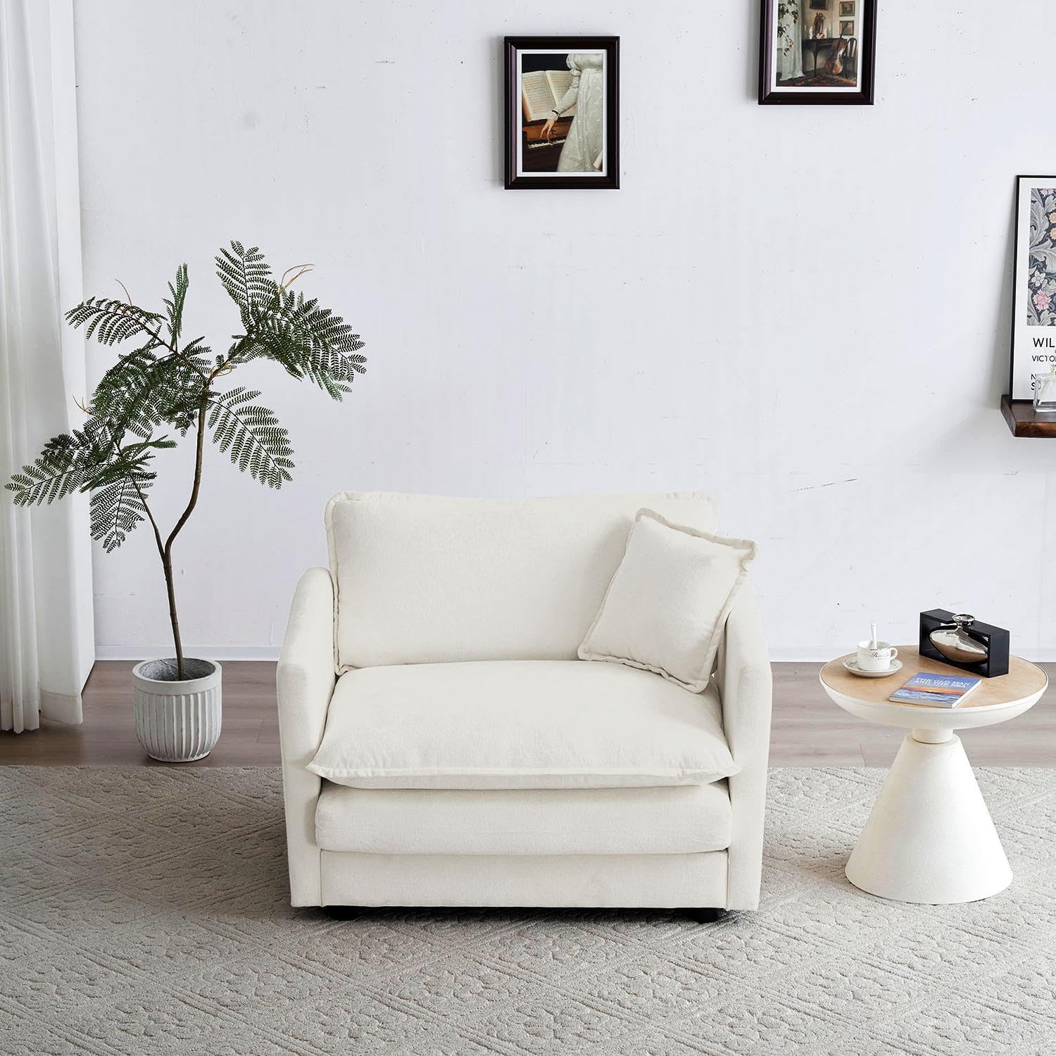 chenille oversized accent chair - 39”w big comfy modular cloud chair, cozy reading chair for living room, kids room, reading nook, bedroom, family, cream white cream white single chair