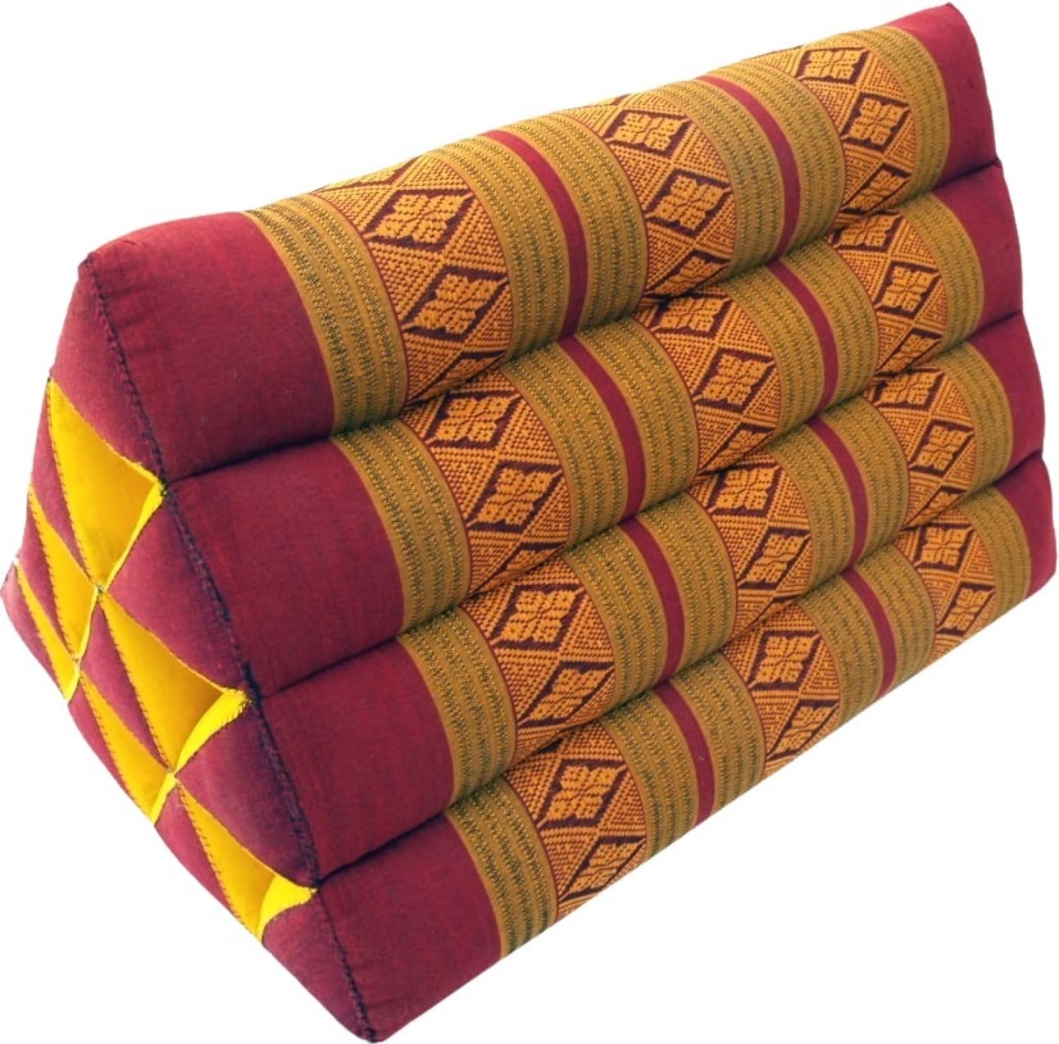 Dreieck Thaikissen, Kapokfüllung, Meditationskissen, Komfort, rot/gold | Traditionelles Thai-Kissen, vielseitig einsetzbar, ideal für Kopf, Rücken oder Beine, atmungsaktive Kapokfüllung.