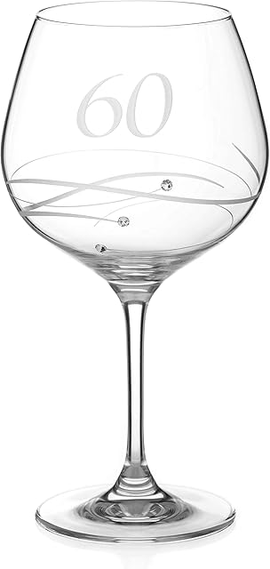 DIAMANTE Swarovski 60th Birthday or Anniversary Gin Copa  Single Crystal Gin Glass with a Hand Etched 60 - Embellished with Swarovski Crystals