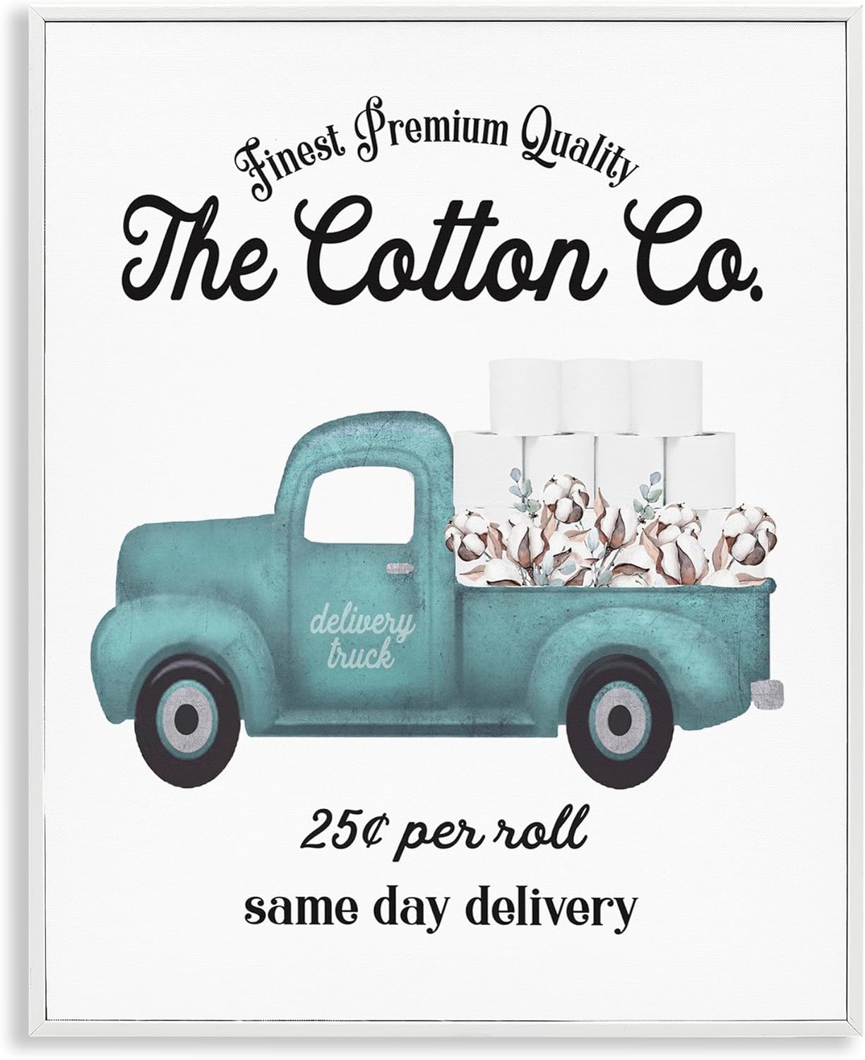 Stupell Industries 'Toilet Paper Cotton Delivery Truck', Framed Giclee Art, White, 16 x 20 Inches, Easy to Hang and Sturdy, Made in USA, by Lettered and Lined
