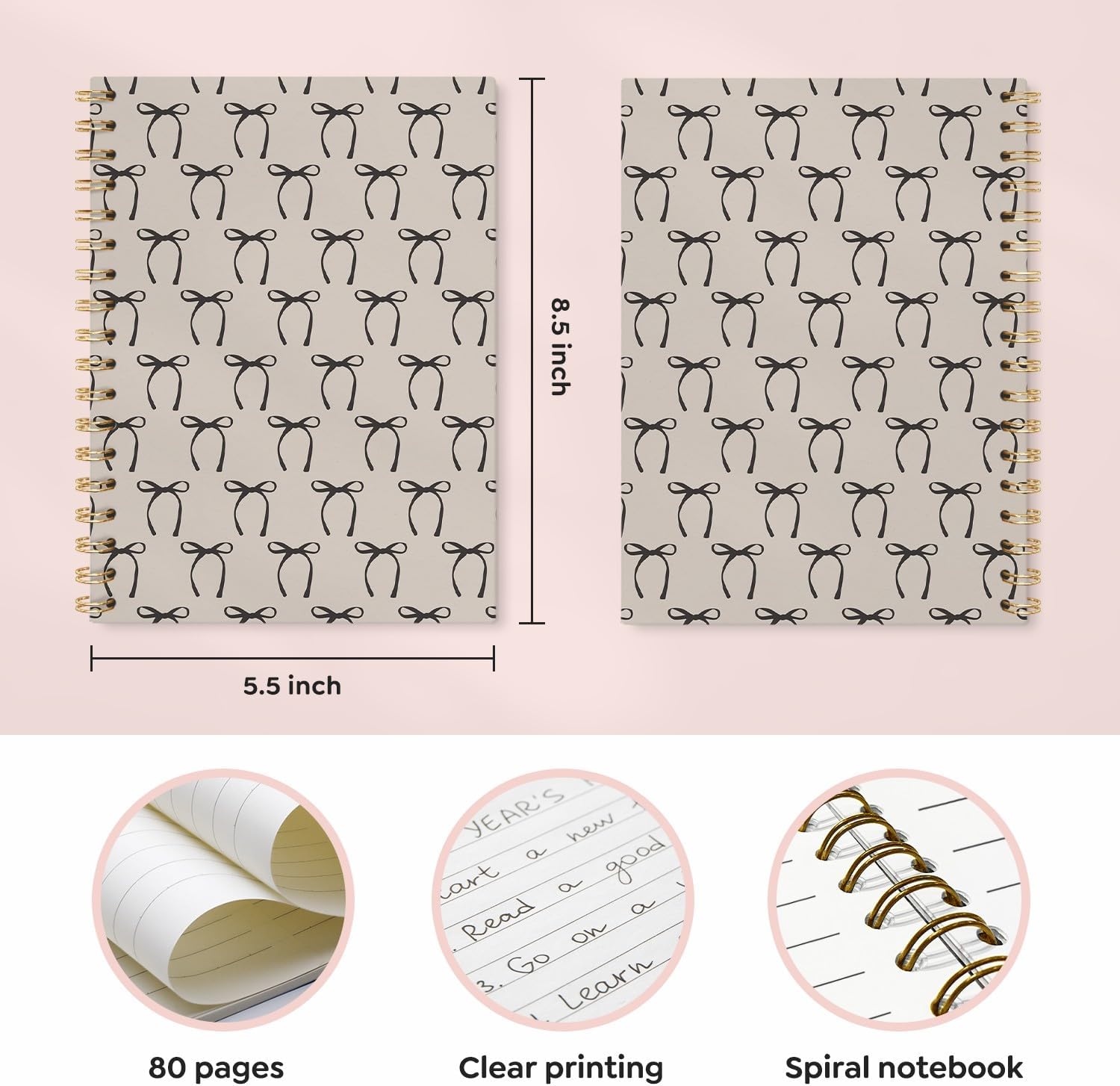 Cute Bow Spiral Notebook, Preppy Aesthetic Coquette Bow Girls School Supplies Notebook Journals For Teens, Cute Notebooks For School, Diary for Women Girls Notebook, 5.5x8.3 - Image 7