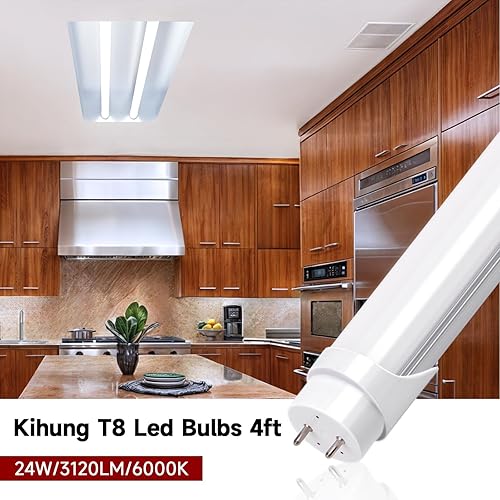 Miniatura 8 de Kihung (12 paquetes de bombillas LED T8 de 4 pies, bombillas tipo B, 24 W, 3120 lúmenes, 6000 K, bombillas fluorescentes blancas de luz diurna de 48