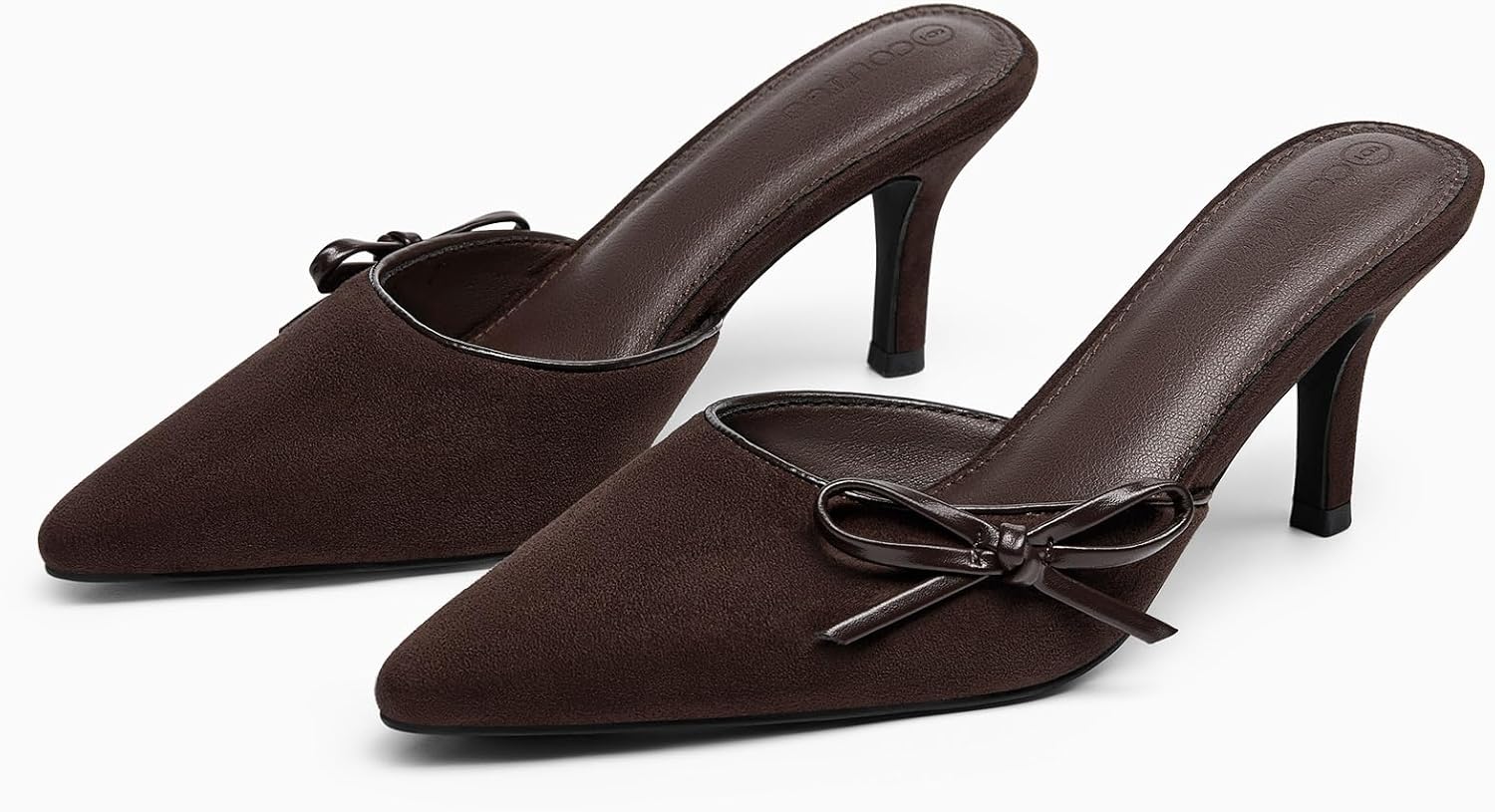 Coutgo Womens Bow Tie Mules Heels Two Tone Closed Pointed Toe Slip On Backless Wedding Dress Shoes Pumps - Image 5