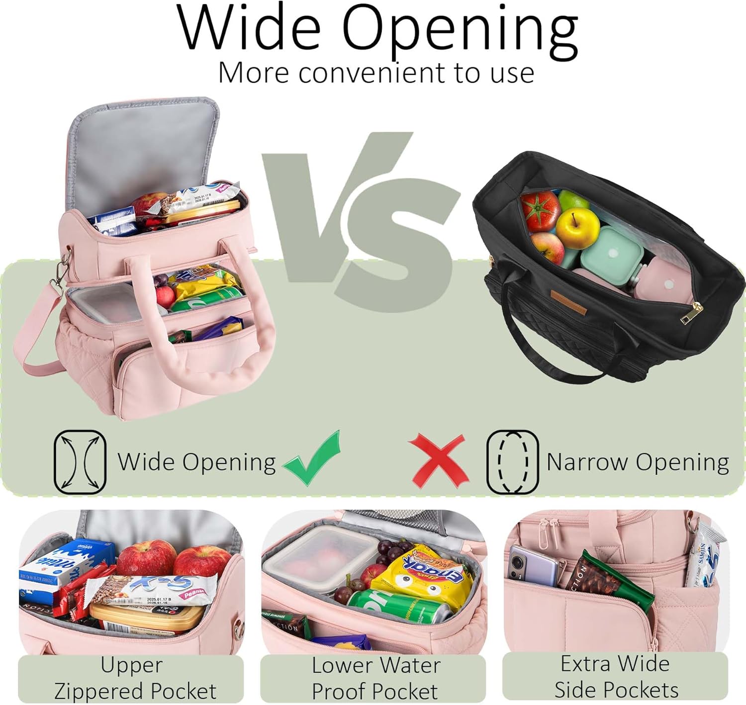 Insulated Lunch Bag Lunch Box for Women,Double Deck Leakproof Cooler Tote with Adjustable Shoulder Strap,Quilted Puffer Design & Durable,Large Reusable Thermal Meal Prep Bag for Work, Picnic, Travel - Image 5