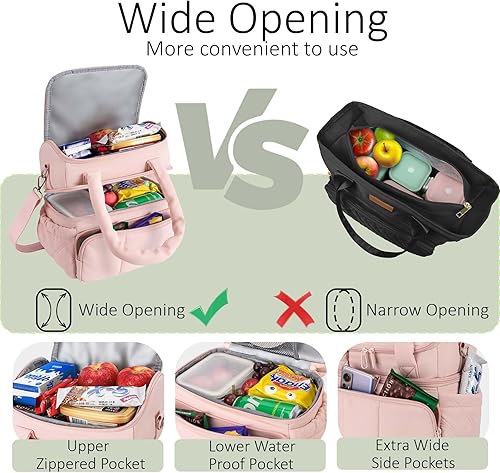 Miniatura 5 de Lonchera aislada para mujer, ligera, acolchada, impermeable, con correa ajustable para el hombro, bolsa de almuerzo reutilizable para el trabajo,