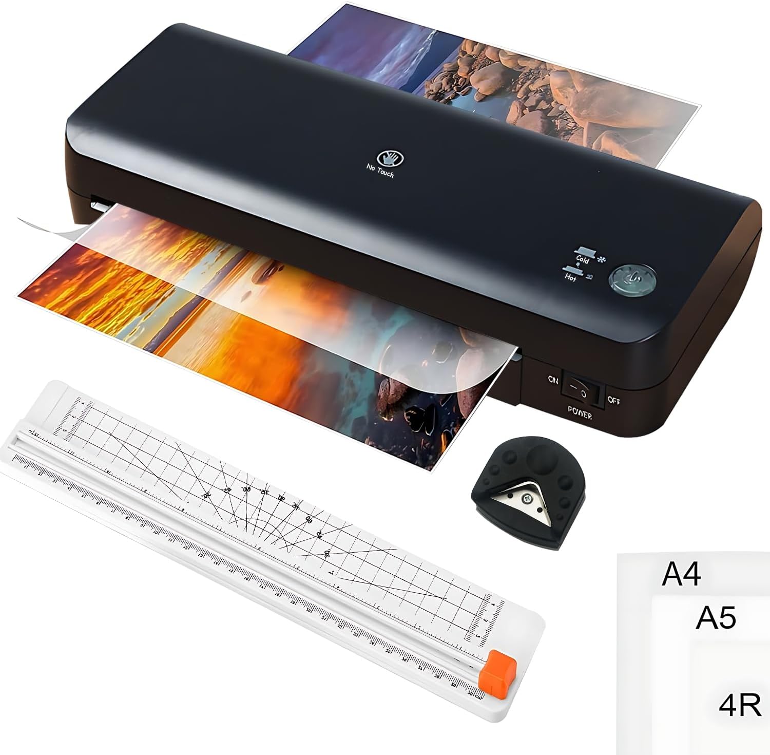 Gluckluz Laminator Hot & Cold Laminating Machine 9 Inch Desktop Thermal Laminator with 15pcs A4/A5/A6 Pouches & Trimmer & Corner Rounder & 3-5min Warm-Up for Home Office School Business (Black)