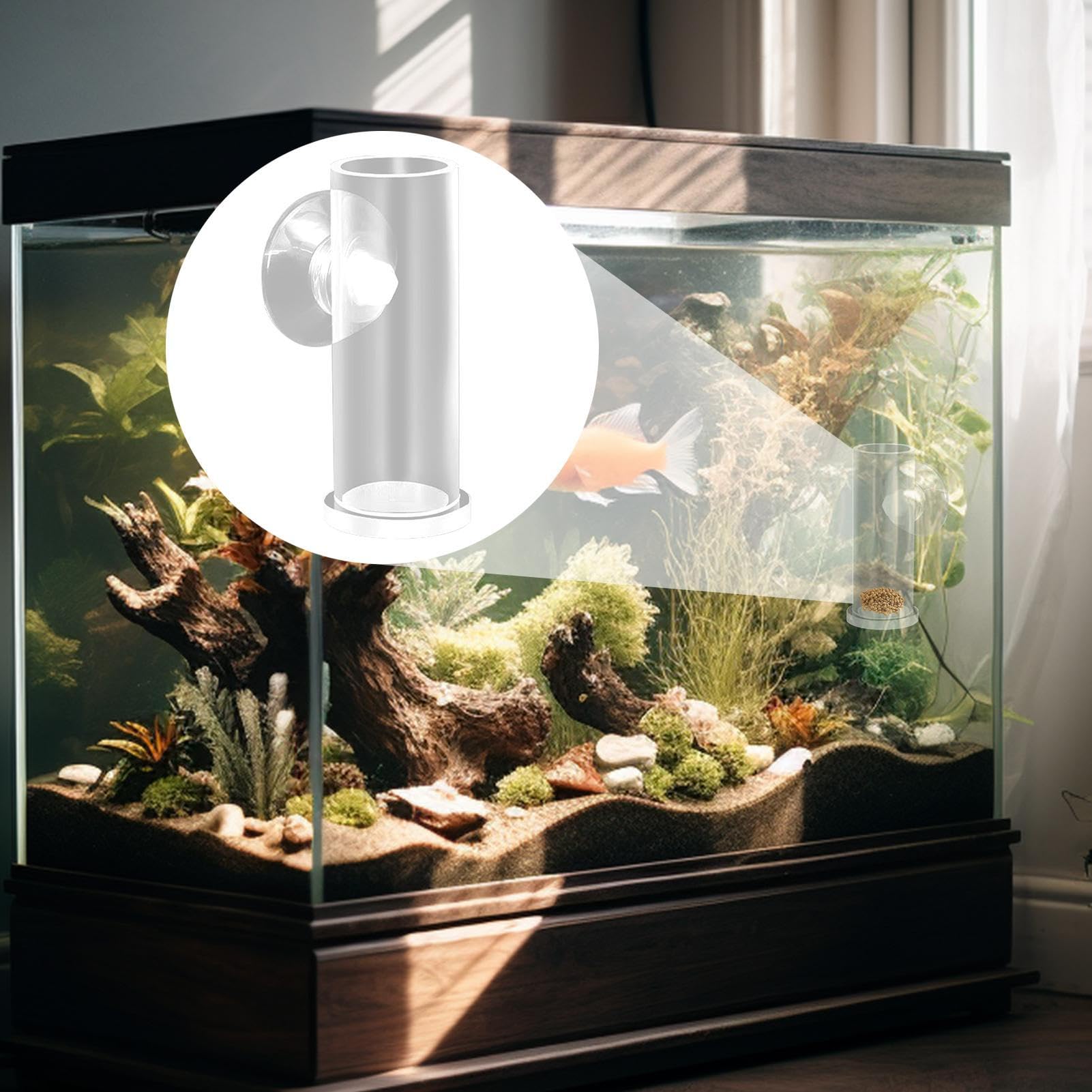 Acrylic Fish Food Feeder, Compact Sturdy Smooth Cylindrical Treat Dispenser Tube, 2.76x0.98x0.98 inches Portable Convenient Aquarium Feeding Tool for Large and Small Fish Tanks