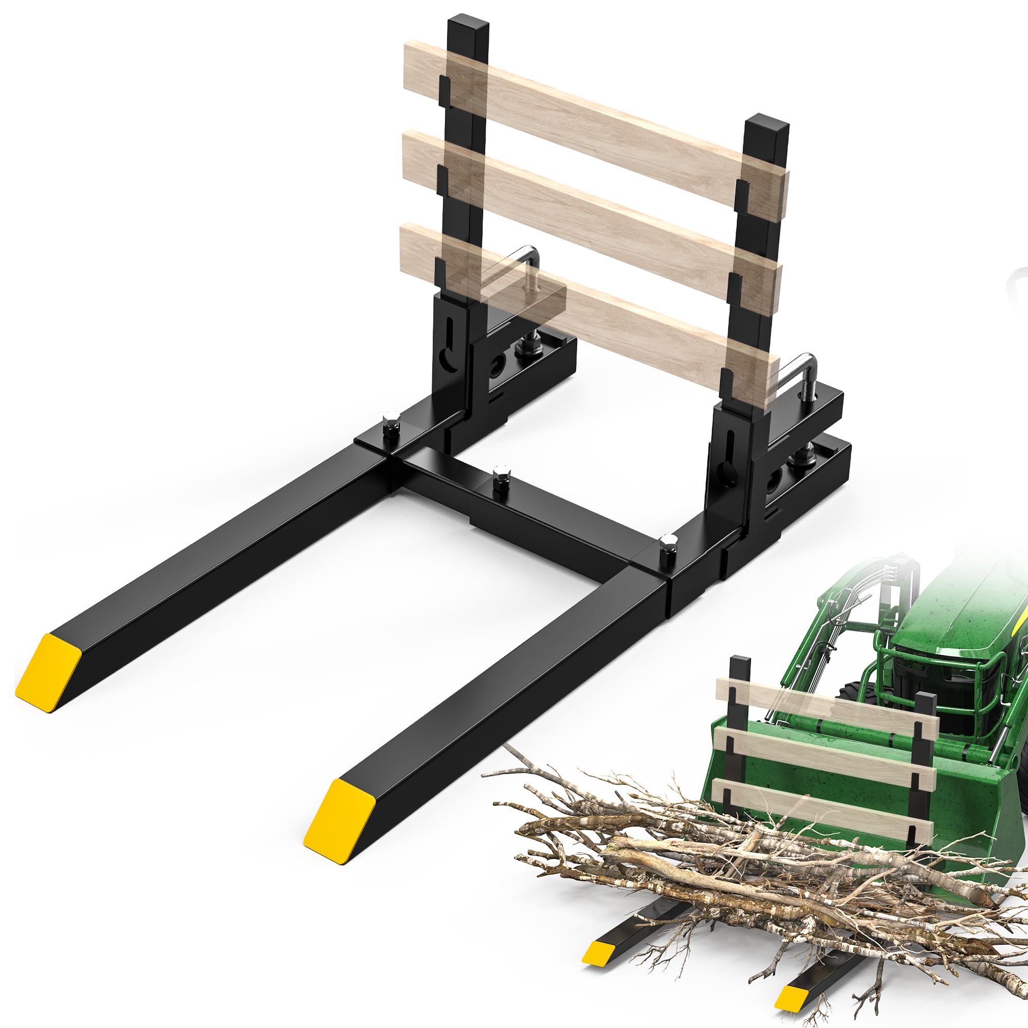 AUTOSAVER88 60" Clamp On Pallet Forks for Tractor Bucket, 4000lbs Pallet Fork with Adjustable Stabilizer Bar & Anti-roll Bar, Heavy Duty Quick Attach