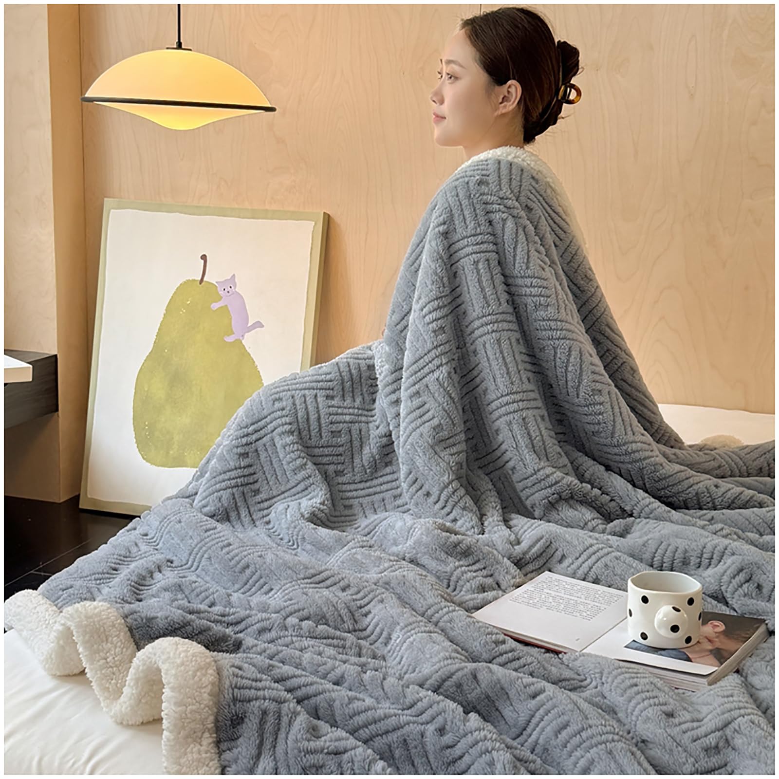 Couverture plaid polaire sherpa contre le froid jeté de canapé chaud gris