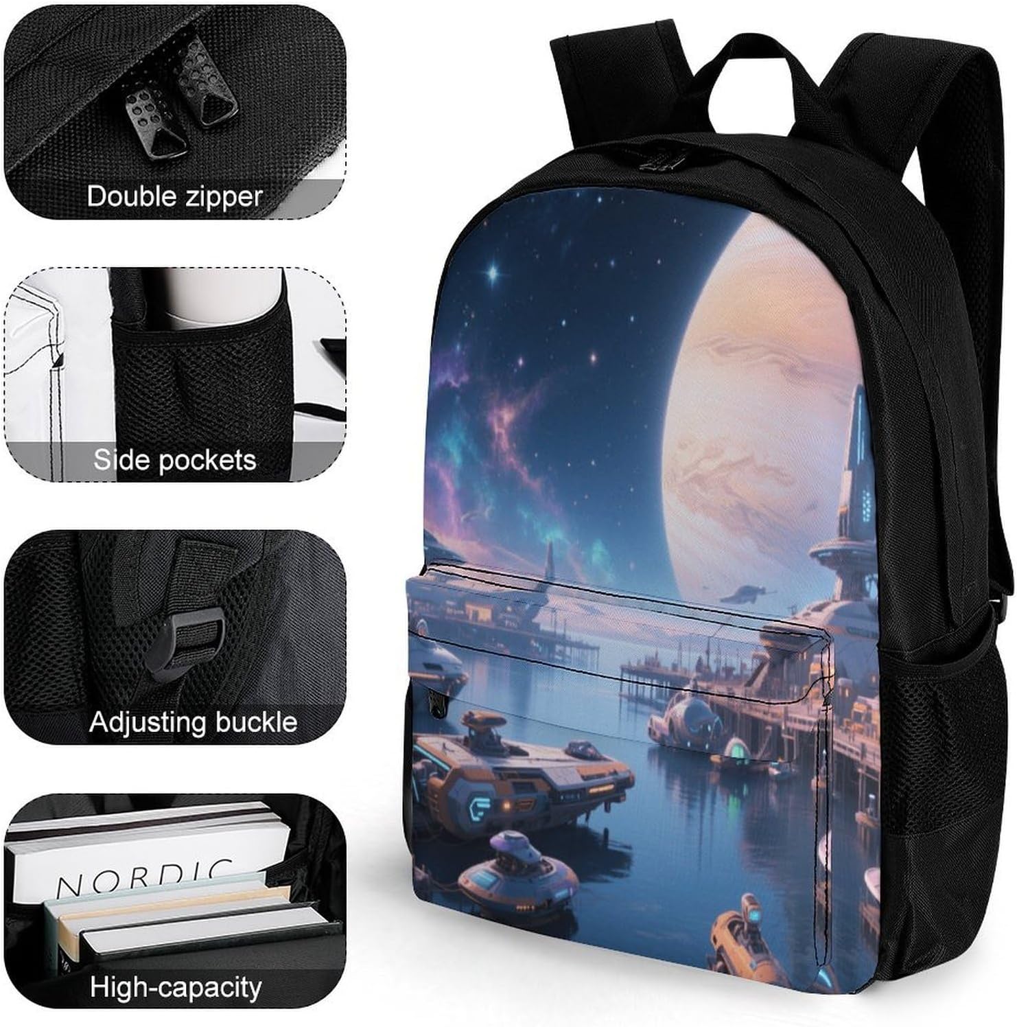Interstellar Harbor Backpack Daypack Travel Backpack | Lightweight Casual Laptop Backpack for Women Men Aesthetic Travel Bag for Weekender Business Hiking Outdoor