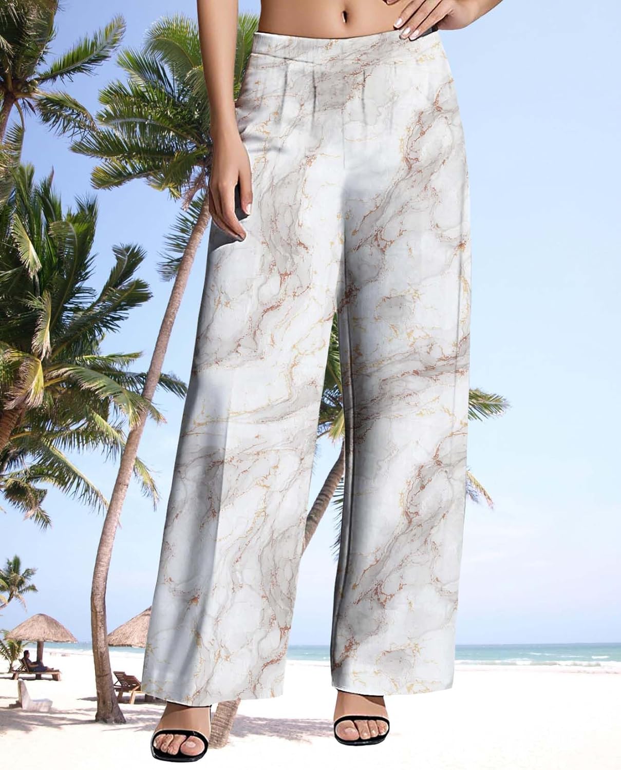 Womens High Waisted Pants 2025 Summer Wide Leg Oversize Pattern Print Loose Fit Beach Vacation Lounge Sweatpants - Image 2