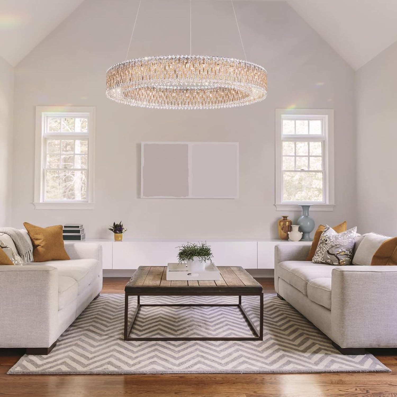 Schonbek Signature RS8351N-48R, Sarella 32 Light 60in Round Chandelier in Antique Silver with Clear Radiance Crystals