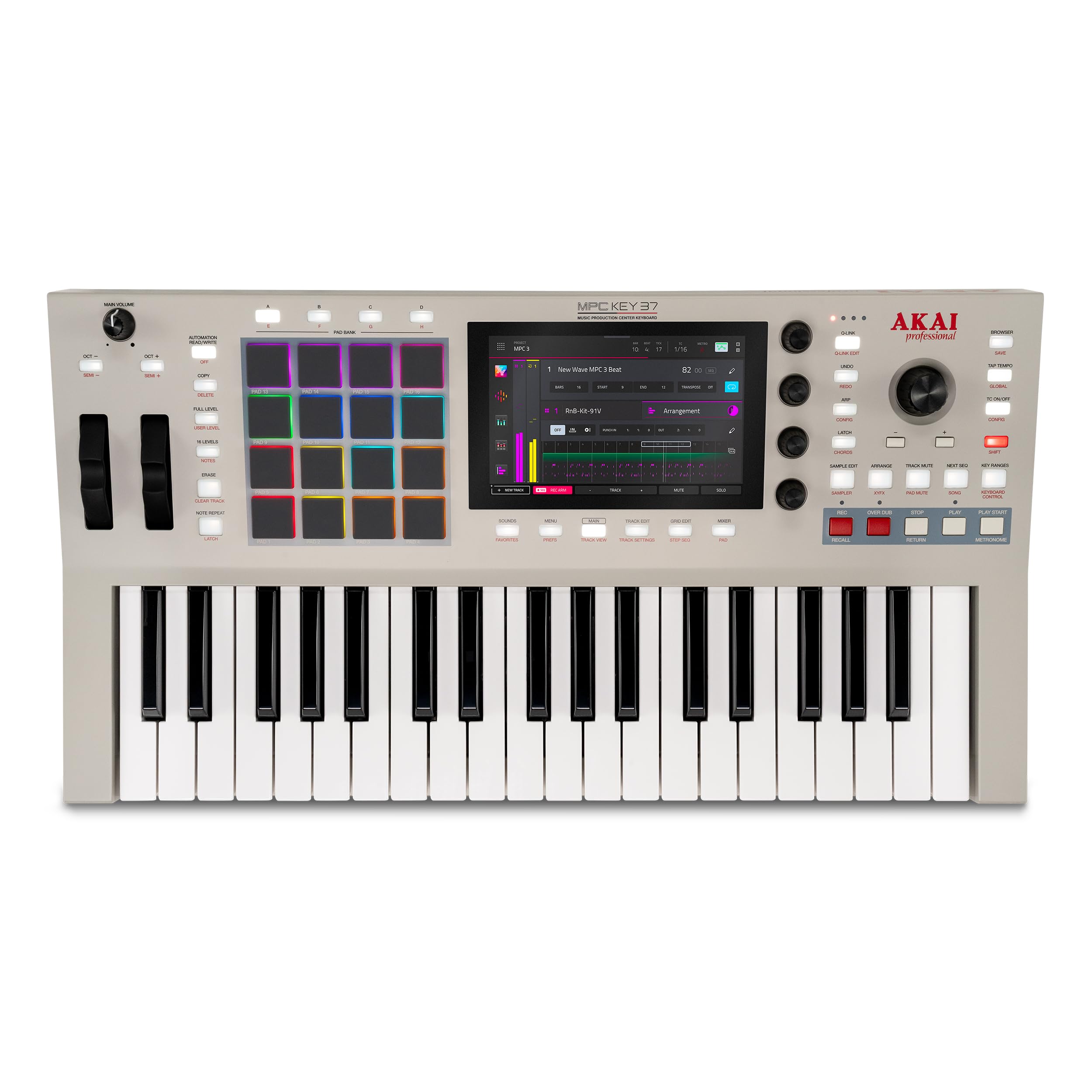 Akai Professional MPC Key 37 G2 Teclado de Producción Autónomo Next-Gen | Sintetizador para Productores, Sampling y Sequencing, con USB-C, 37 Teclas, 16 Pads MPC, Procesador 8-core, 4 GB RAM