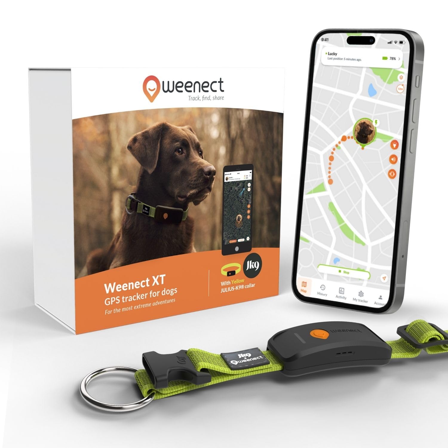 Weenect Dog XT - NEW GPS Collar for Dogs | XL Antenna | Waterproof | Ultra-Durable Integrated Julius-K9 Collar | Subscription Required
