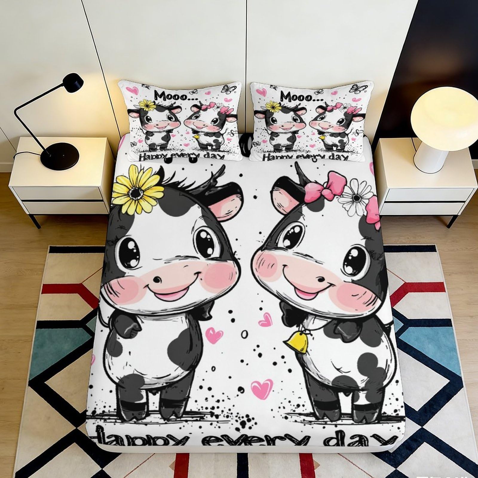 Dhbaneiok Style-10 3D Printed Cartoon Cow Fitted Sheet Microfiber Soft Breathable Cute Animal Bed Cover For Bedroom Dorm Mattress Decor 90X200x25cm