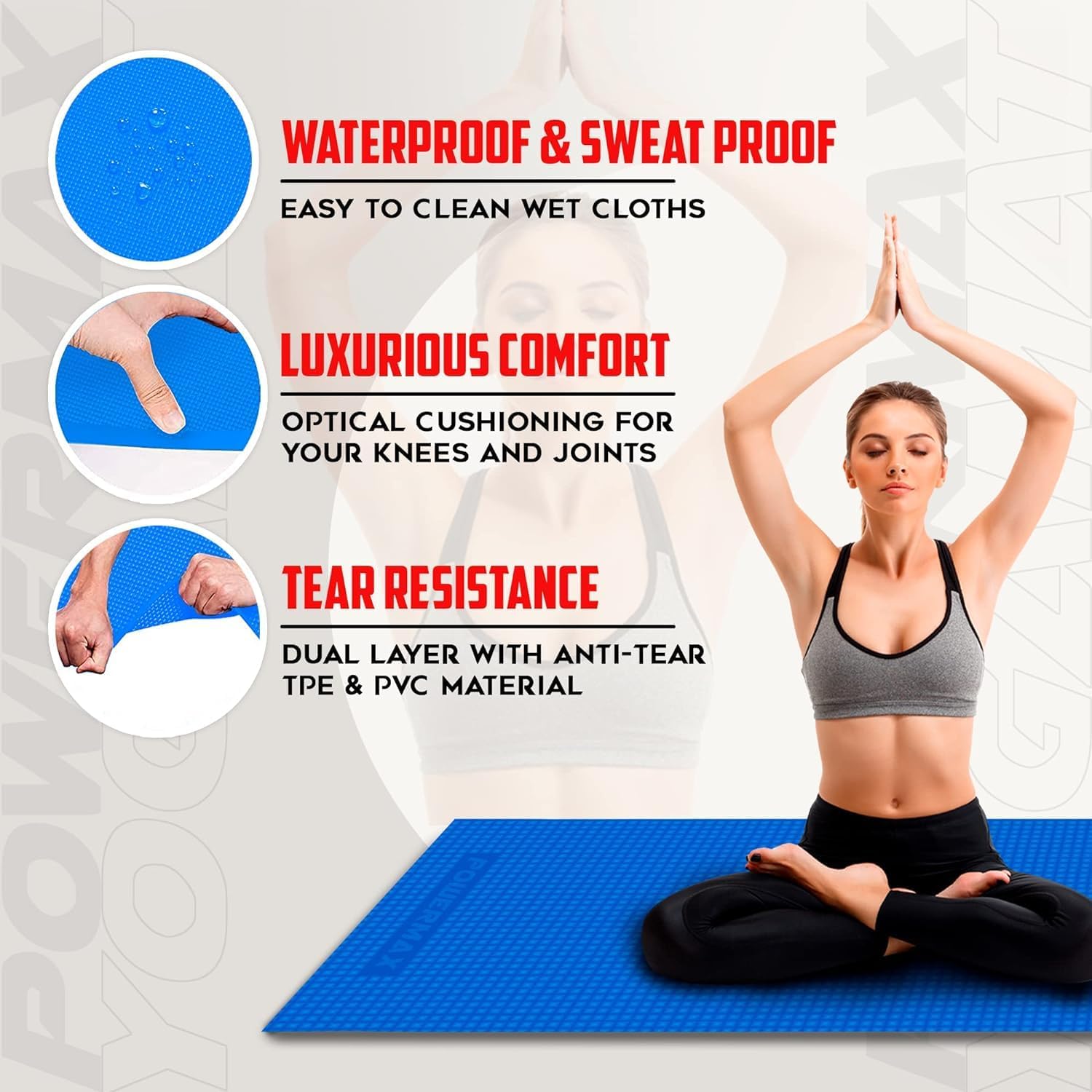 VENEXA 1/2-Inch Extra Thick High Density Anti-Tear Exercise Yoga Mat with Knee Pad and Carrying Strap, Multiple Colors 2