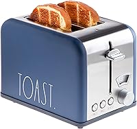 Vista 7 de Rae Dunn Tostadora, tostadora cuadrada de 2 rebanadas de acero inoxidable, ranura ancha con 5 niveles de bronceado, con opciones de bagel, Azul bebé