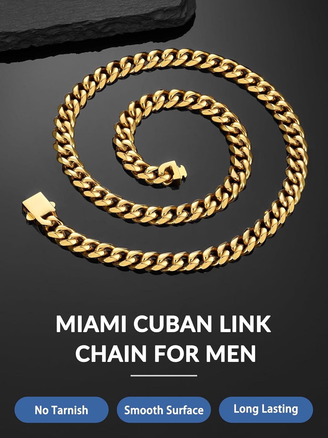 Jewlpire 5mm 7mm 9mm Silver Tone/18k Gold Plated Cuban Link Chain Necklace for Men Boys, Stainless Steel Chains for Men with Push-lock Clasp, Luxury Mens Jewelry with Gift Box, 18 20 22 24 26 Inch - Image 3