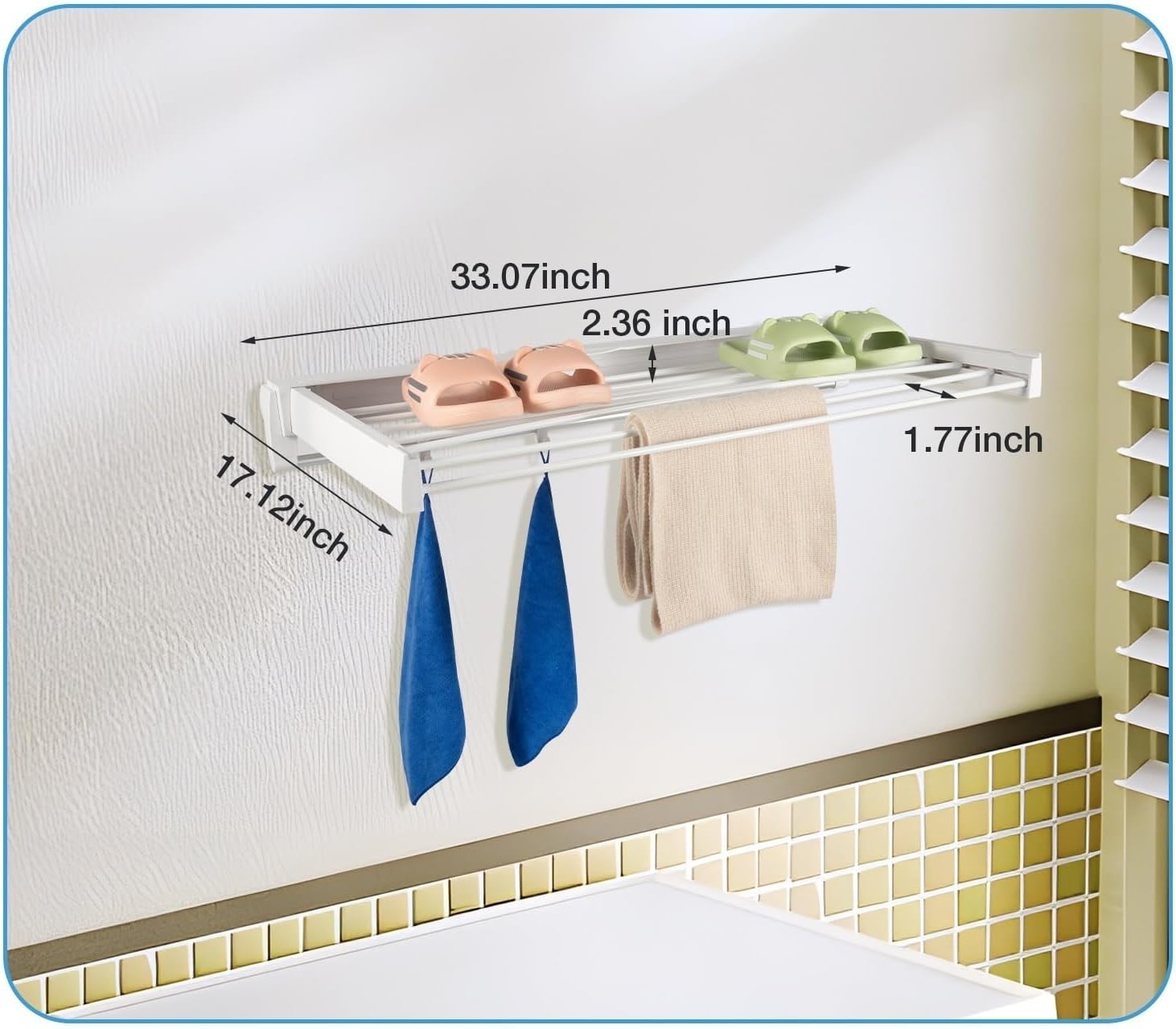 Compatible 7-Rod Foldable Wall Mount Drying Rack Retractable Invisible Laundry Hanger