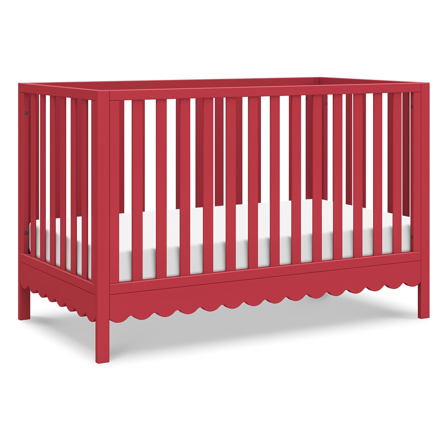 Фронт view of the DaVinci Sammy Scallop 4-in-1 Convertible Crib in Strawberry Red.