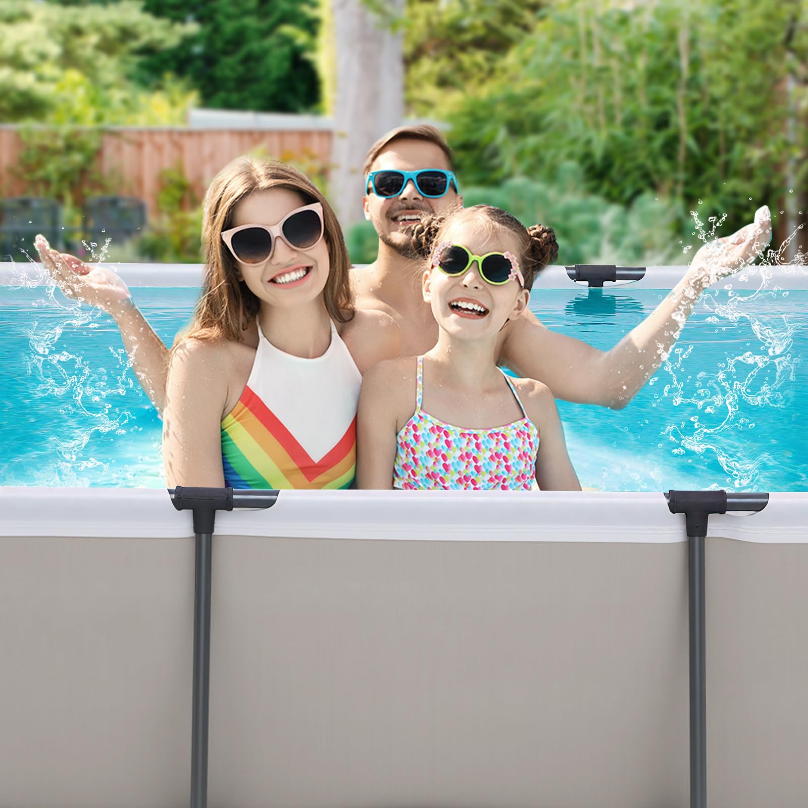 RELAX4LIFE Piscina Desmontable Rectangular 3701L con Estructura Metálica Revestida, Paredes PVC de 3 Capas, Depuradora y Bomba para 3-5 Personas, Piscina Rectangular para Niños, Montaje Rápido (Gris)