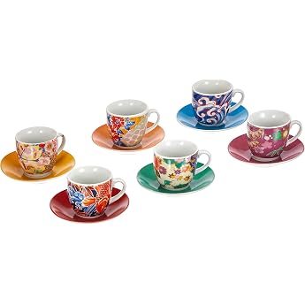 Excelsa Kimono Set of Coffee Cups with Saucers Multi-Colour