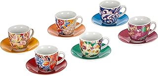Excelsa Kimono - Juego de 6 tazas de café con platillo, porcelana, multicolor