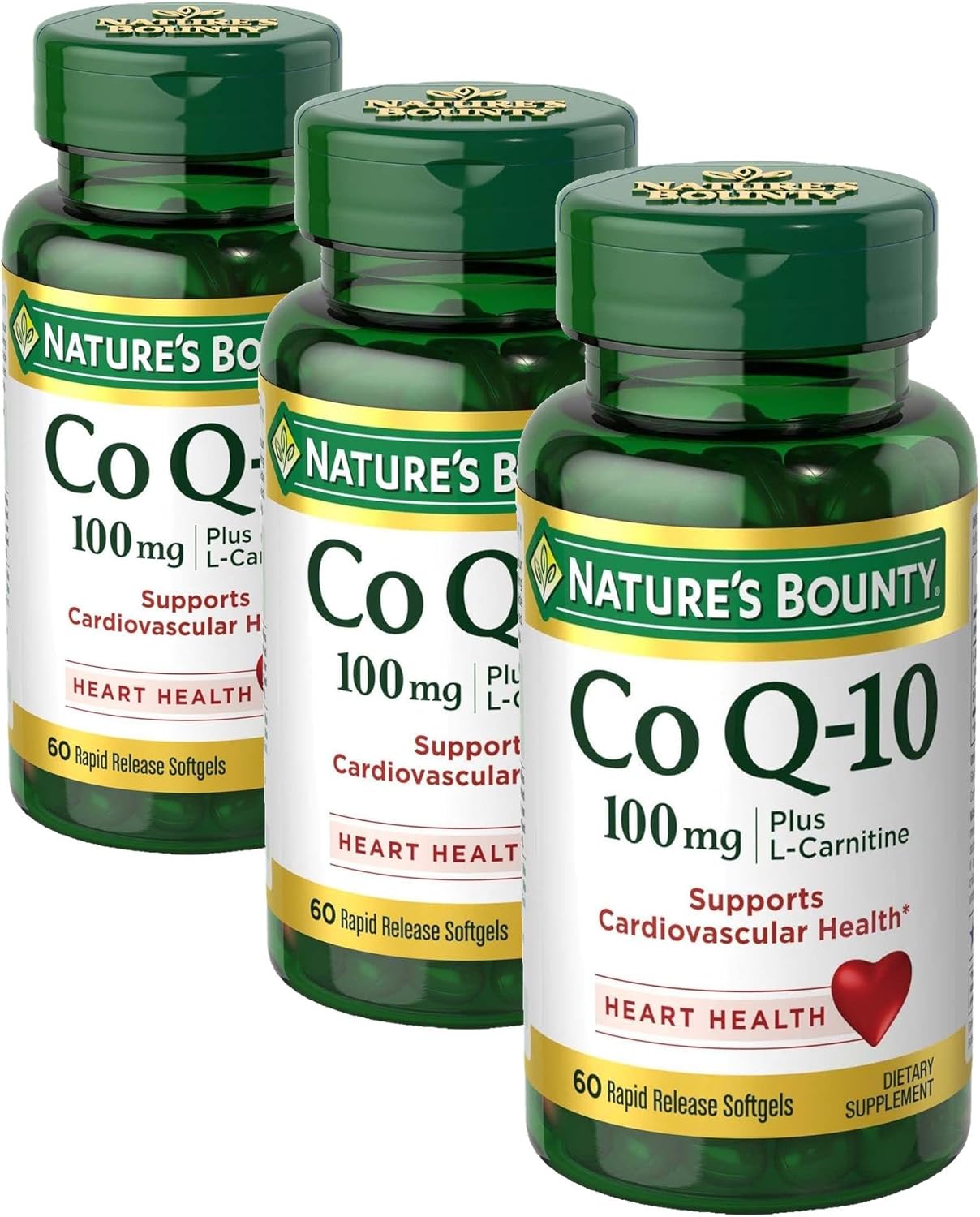 Nature's Bounty CoQ10, Supports Heart Health, 100mg Plus L-Carnitine, 60 Softgels (Pack of 3)