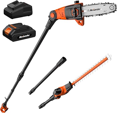 Sierra de poste de 8 pulgadas y recortadora de setos de poste de 18 pulgadas, sierras de poste inalámbricas 2 en 1 para recortar árboles, alcance