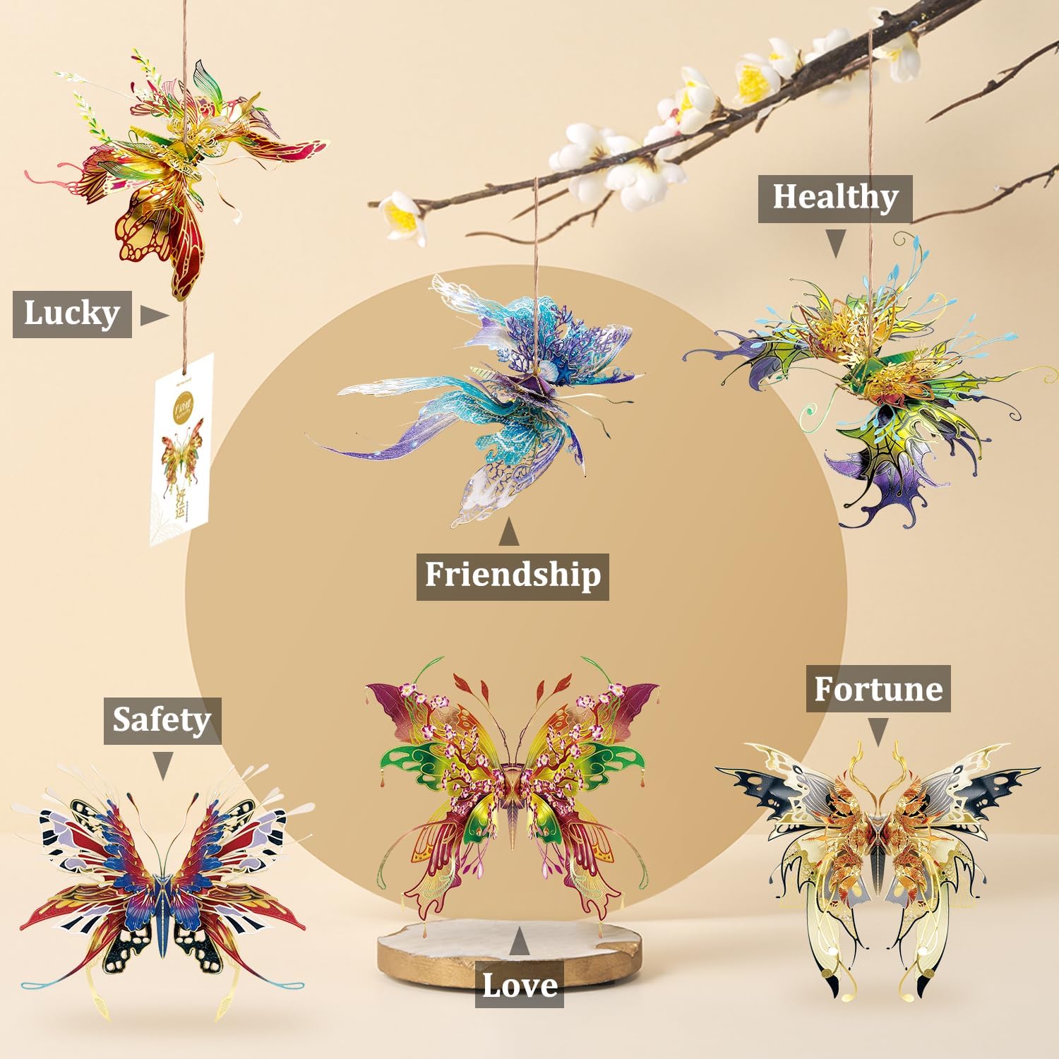 Microworld 3D Metal Puzzles for Adults,Wish Butterfly Metal Model Kits, Family Blessing 3D Puzzles Metal Earth for Beginner to Built, DIY Brain Teaser Art Craft Kit Toy Gifts- (Fortune)