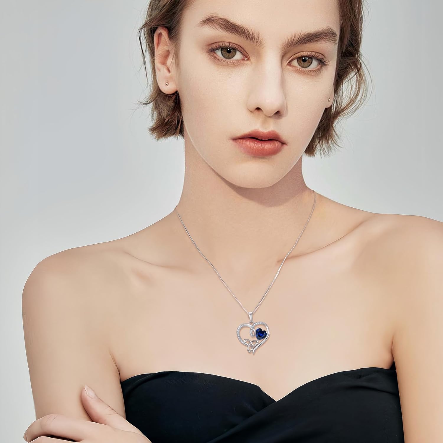Celtic Knot Necklace 925 Sterling Silver Love Heart Trinity Knot Pendant Irish Good Luck Necklace Birthstone Jewelry for Women