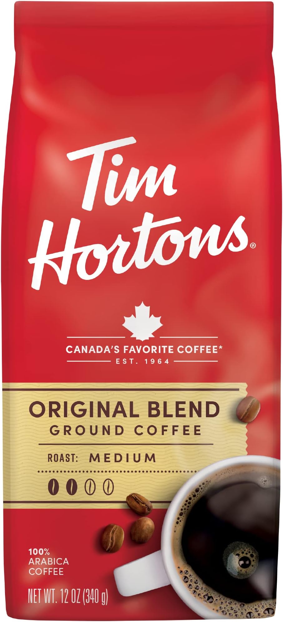 Tim Horton's 100% Arabica Medium Roast Original Blend Ground Coffee, 12 Ounce